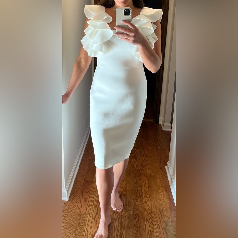 Ruffle Badgley Mischka Midi White Dress